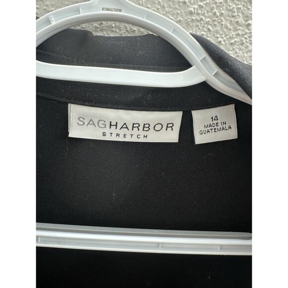 Sag Harbor Womens Blazer Size 14 Black Stretch Two Button Up Short Sleeve - Picture 4 of 11